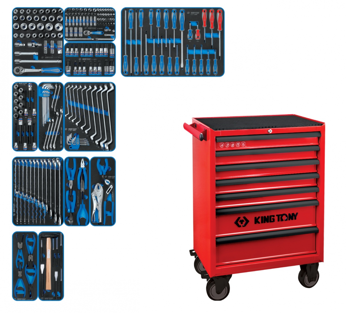 Набор инструментов в тележке, 5 ящиков, 235 пр. KING TONY Набор инструментов в тележке, 5 ящиков, 235 пр. KING TONY